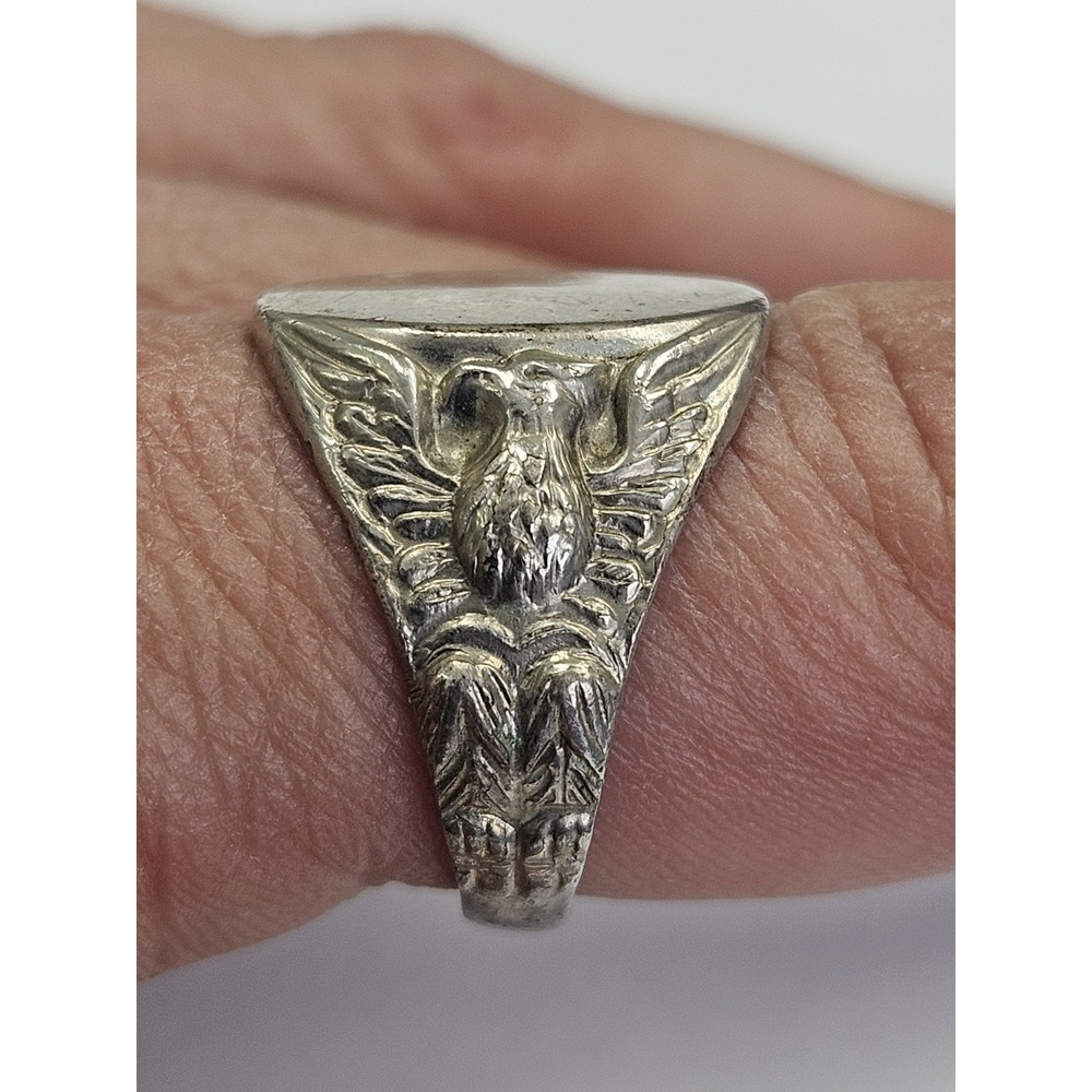 Vintage 925 Sterling Silver Signet Ring 3D Bald Eagles Patriotic Mens 9.5